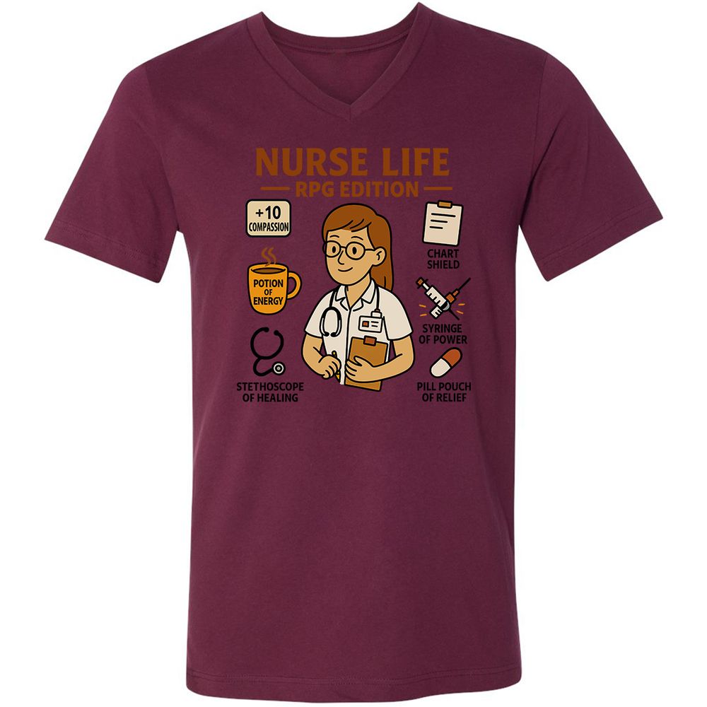 Nurse Life RPG Edition Unisex V-Neck T-Shirt - Maroon - 6
