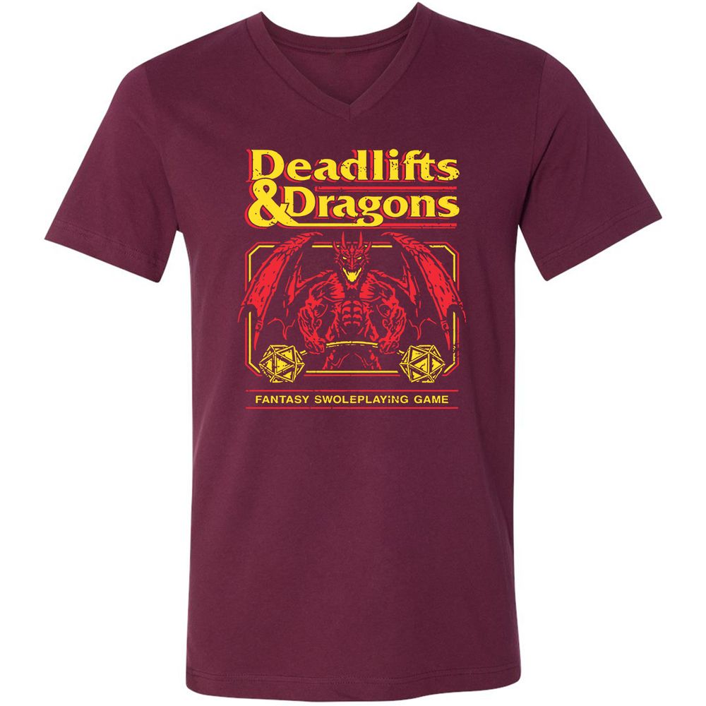 Deadlifts And Dragons Unisex V-Neck T-Shirt - Maroon - 6