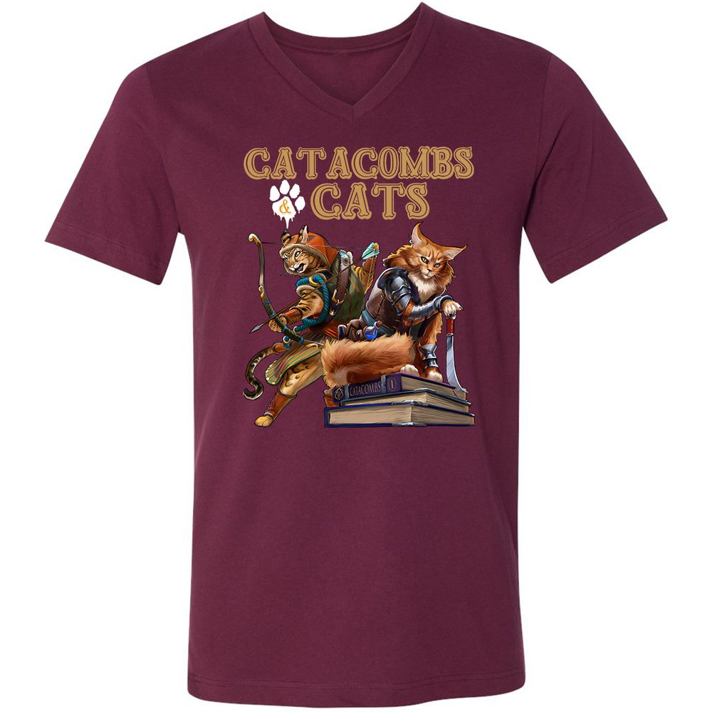 Catacombs & Cats Unisex V-Neck T-Shirt - Maroon - 6