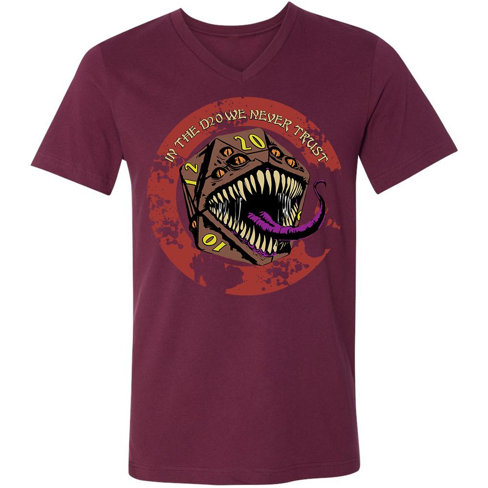 In The D20 We Never Trust Unisex V-Neck T-Shirt - Maroon - 6