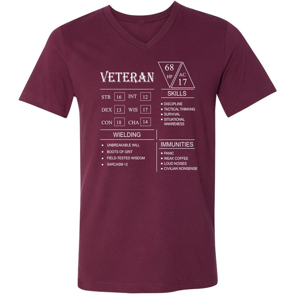 Veteran New Unisex V-Neck T-Shirt - Maroon - 6