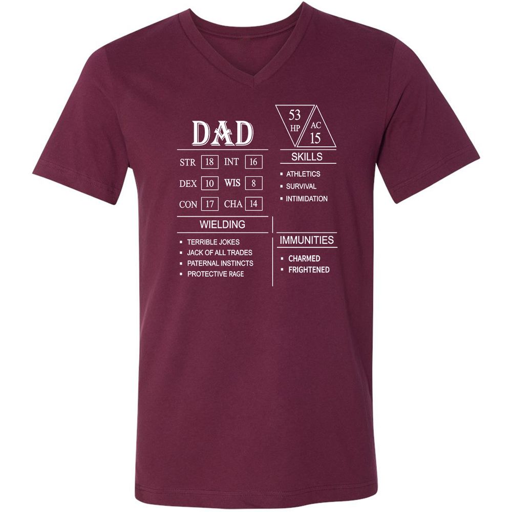 Dad Stat Block Unisex V-Neck T-Shirt - Maroon - 6