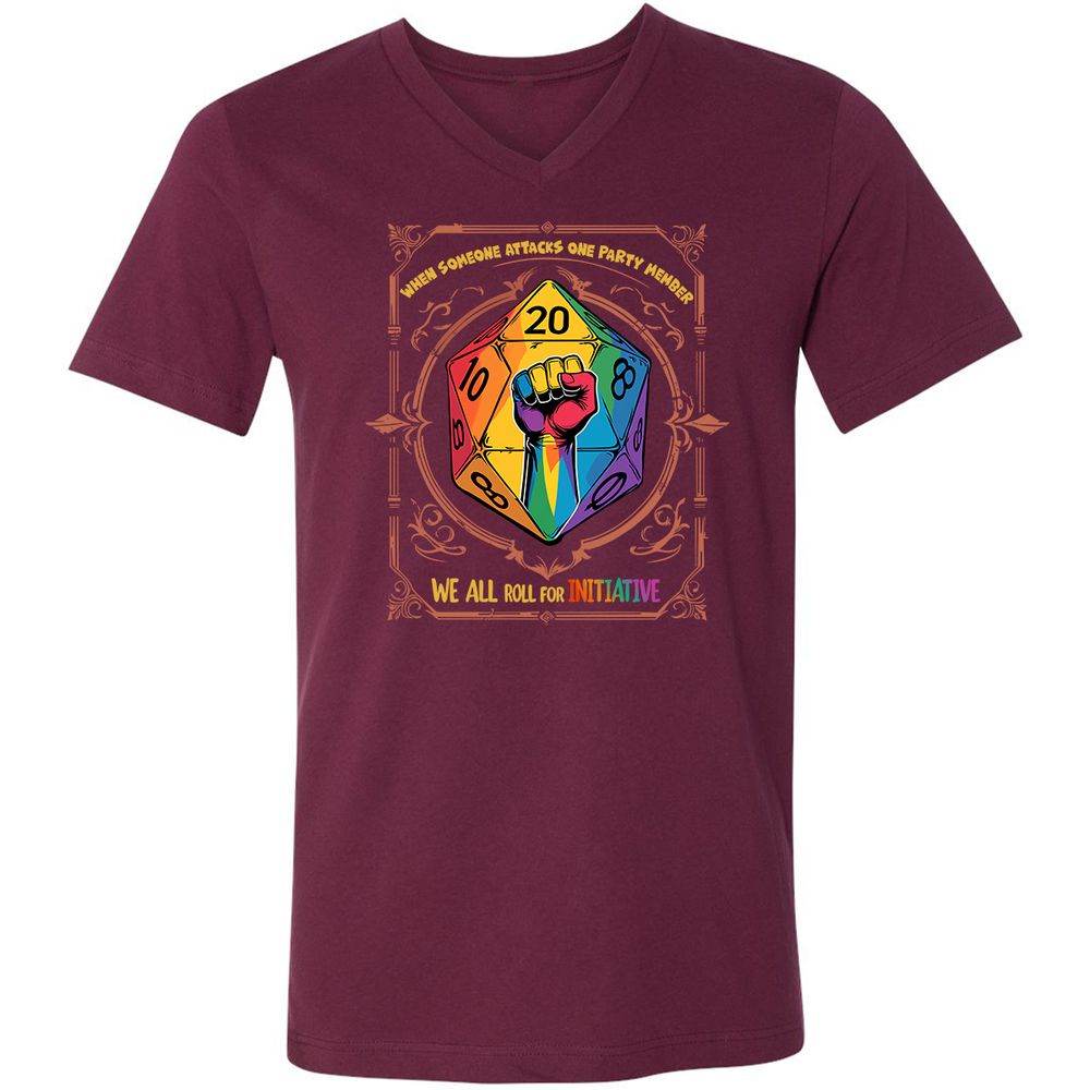 Roll For Initiative Unisex V-Neck T-Shirt - Maroon - 6