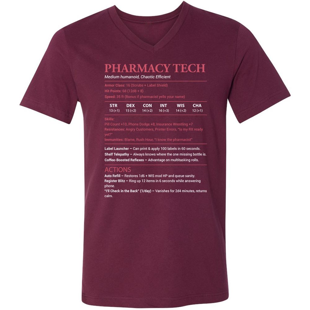 Pharmacy Tech Unisex V-Neck T-Shirt - Maroon - 6