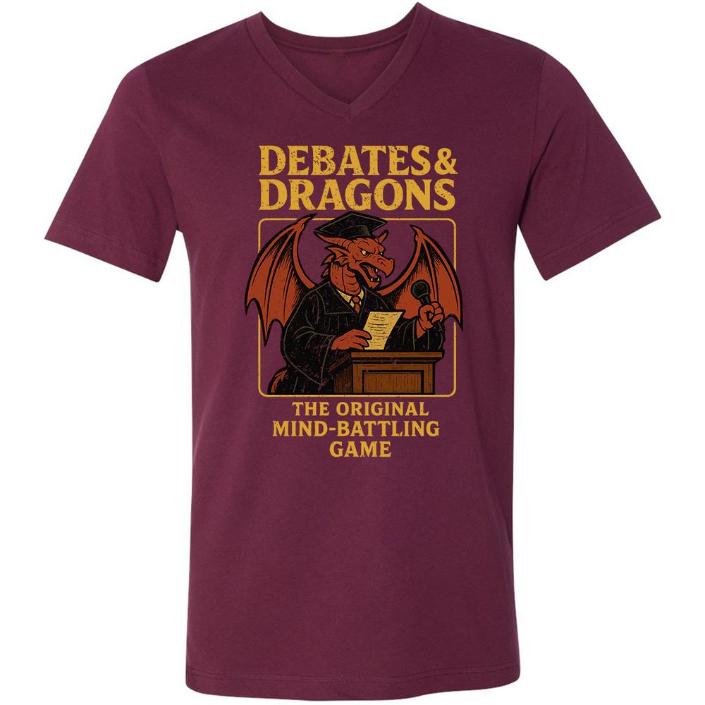 Debates & Dragons Unisex V-Neck T-Shirt - Maroon - 6