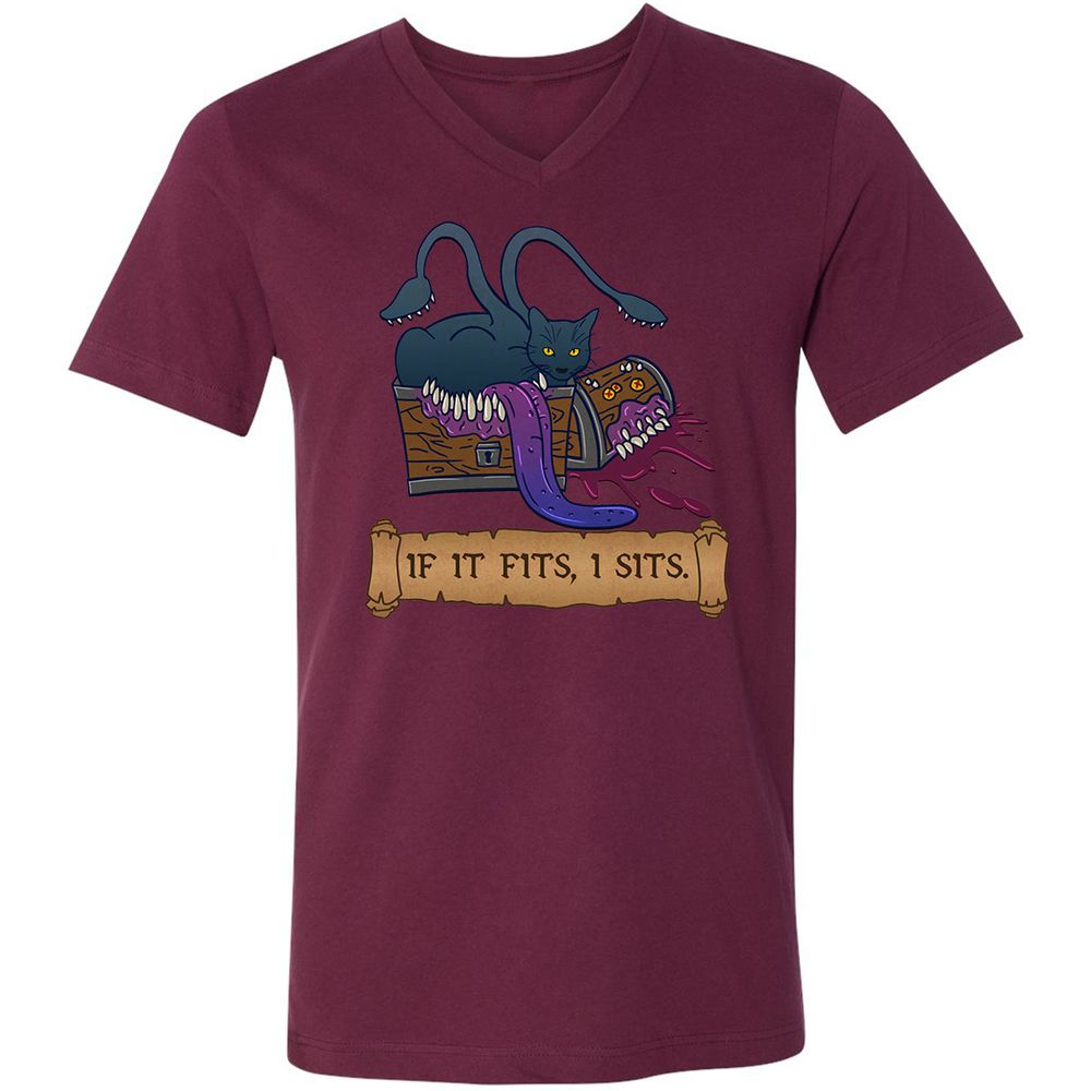 If It Fits I Sits Unisex V-Neck T-Shirt - Maroon - 6