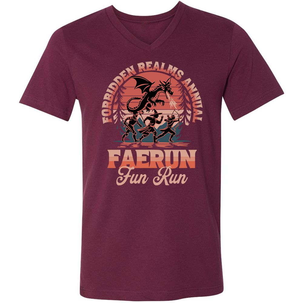 Faerun Fun Run Unisex V-Neck T-Shirt - Maroon - 6