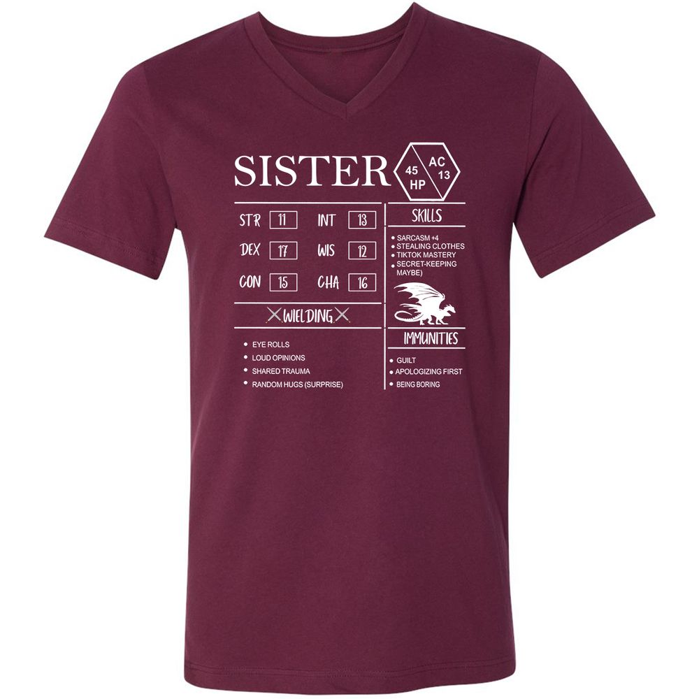 Sister Stats Unisex V-Neck T-Shirt - Maroon - 6