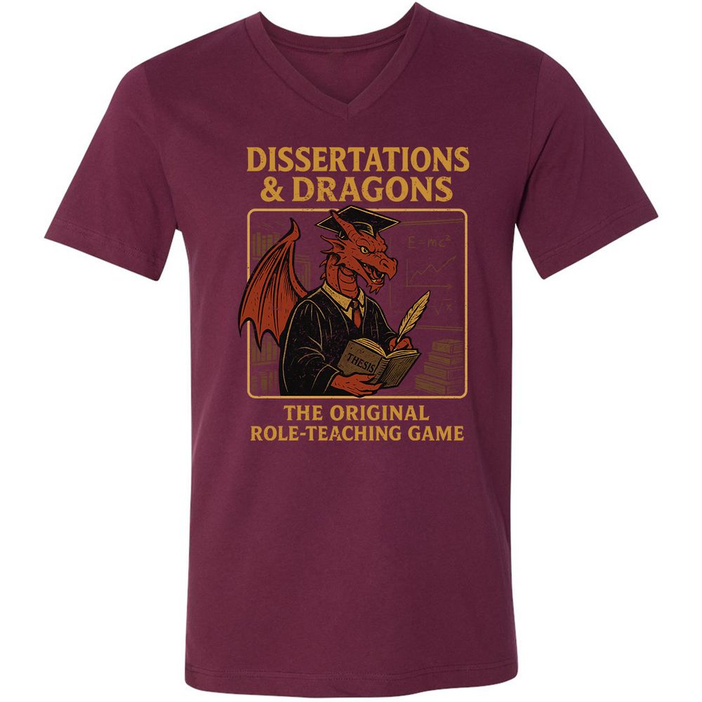 Disserations & Dragons Unisex V-Neck T-Shirt - Maroon - 6