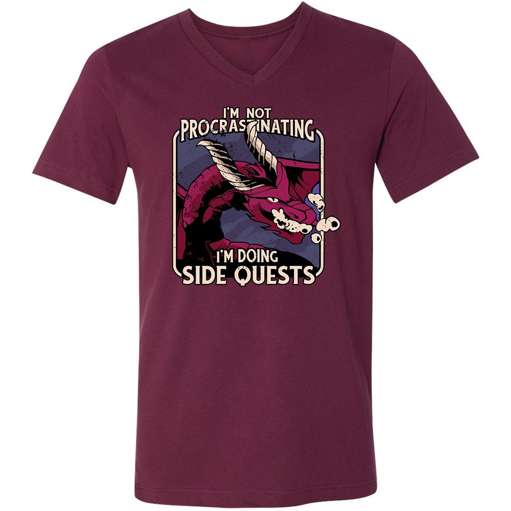Doing Side Quests Unisex V-Neck T-Shirt - Maroon - 6
