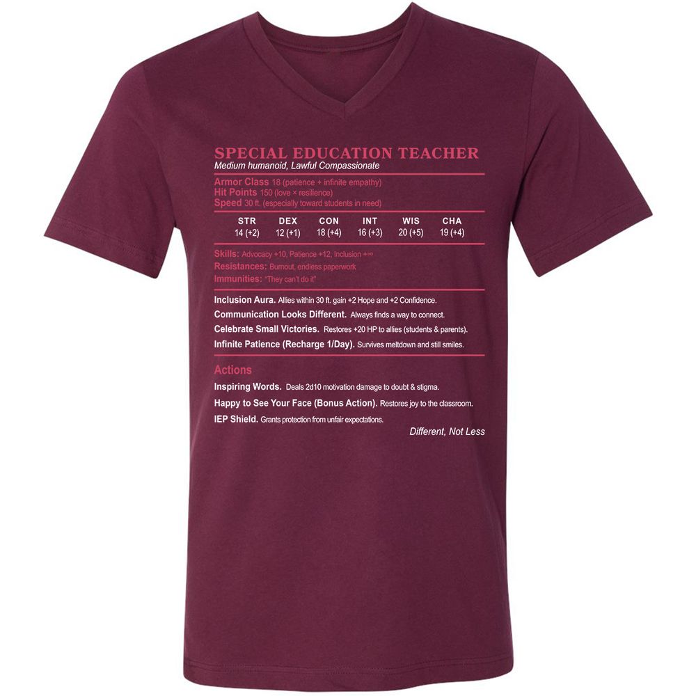 Special Education Teacher Unisex V-Neck T-Shirt - Maroon - 6