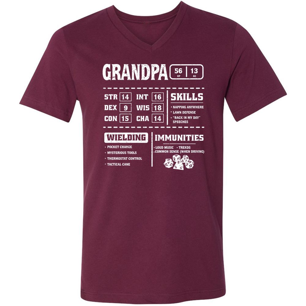 Grandpa Stats 2 Unisex V-Neck T-Shirt - Maroon - 6