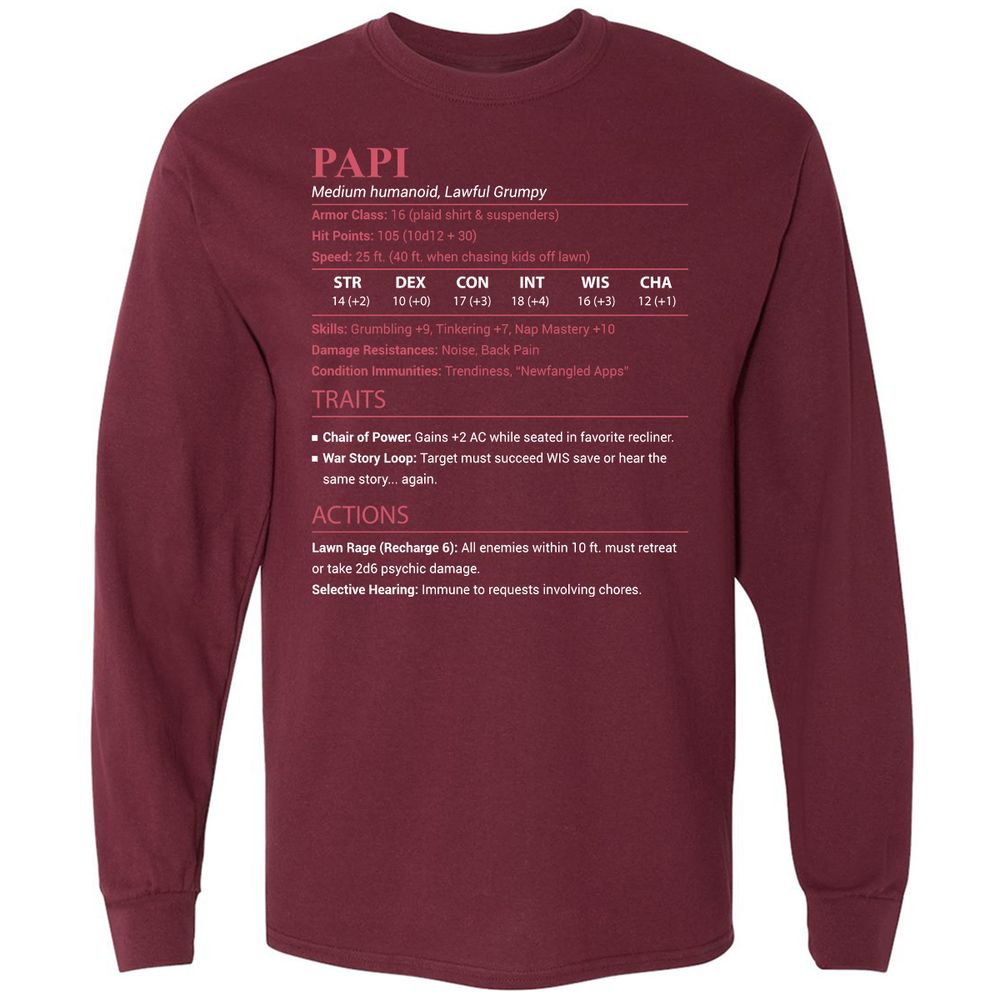 Papi Stats Long Sleeve T-Shirt - Maroon - 6