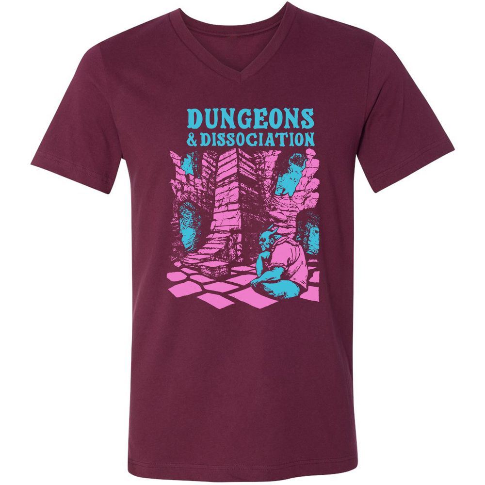 Dungeons And Dissociation Unisex V-Neck T-Shirt - Maroon - 6