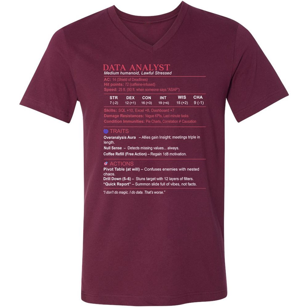 Data Analyst Stats Unisex V-Neck T-Shirt - Maroon - 6