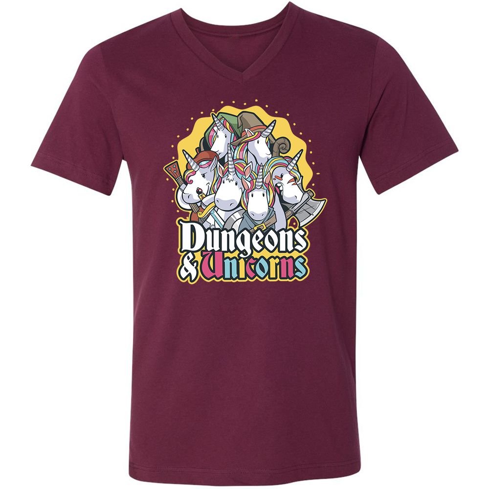 Dungeons And Unicorns Unisex V-Neck T-Shirt - Maroon - 6