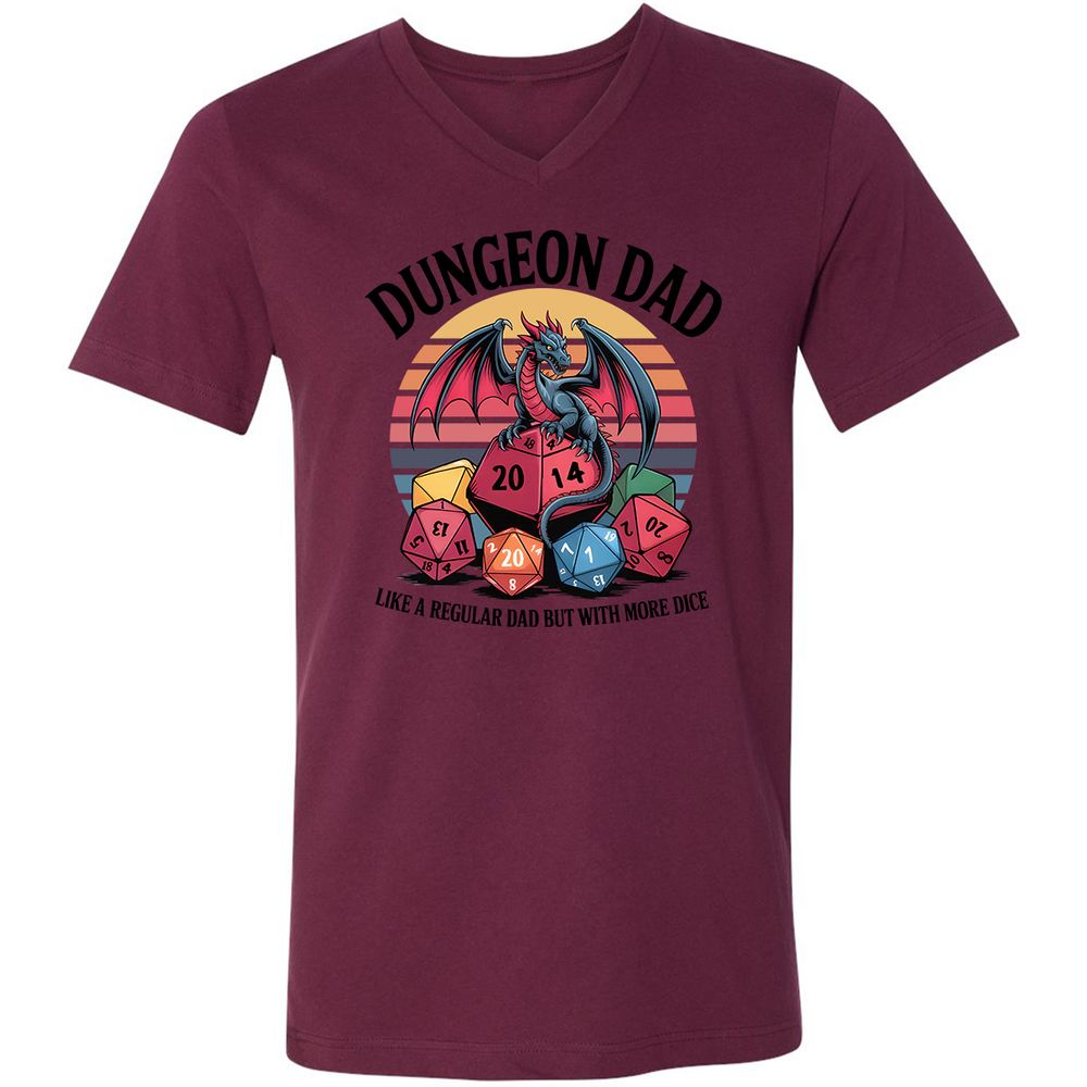 Dungeon Dad With More Dice Unisex V-Neck T-Shirt - Maroon - 6