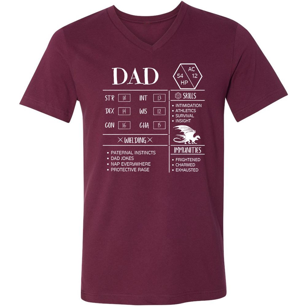 Dad Stats 2 Unisex V-Neck T-Shirt - Maroon - 6