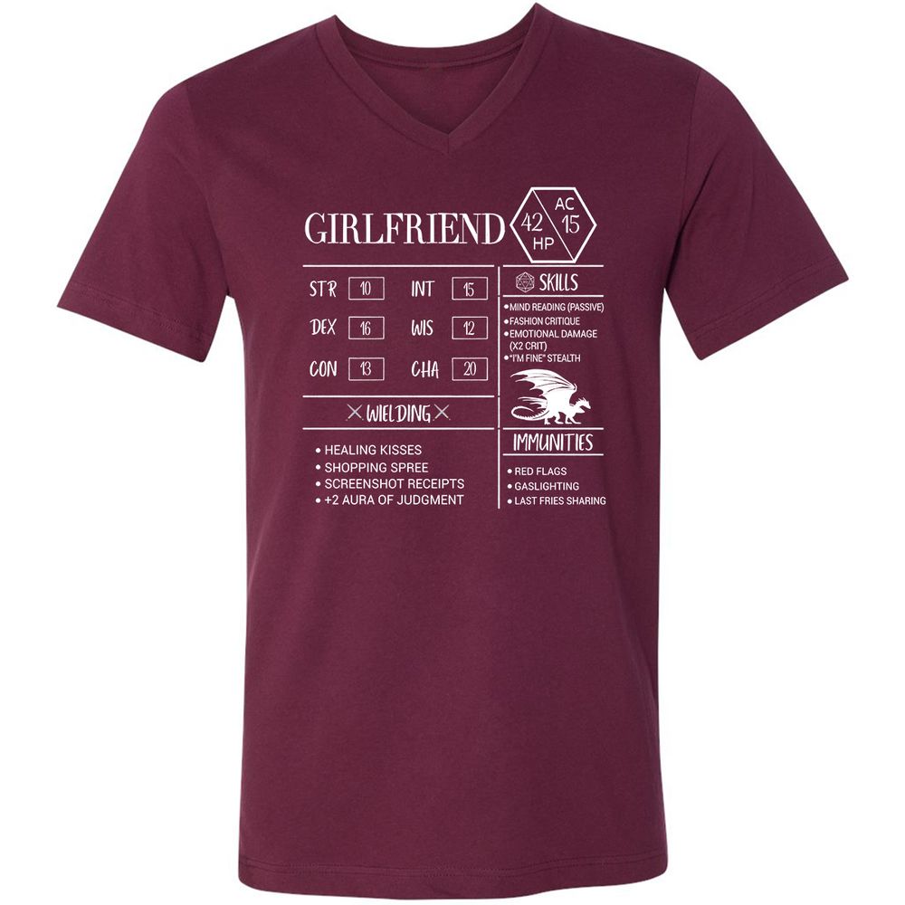 Girlfriend Stats Unisex V-Neck T-Shirt - Maroon - 6