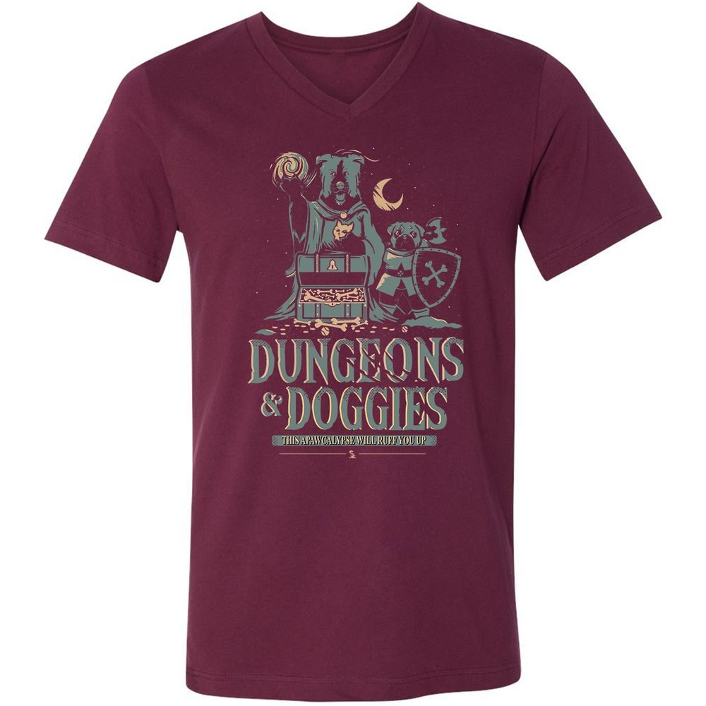 Dungeons & Doggies Unisex V-Neck T-Shirt - Maroon - 6