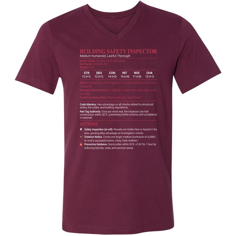 Building Safety Inspector Unisex V-Neck T-Shirt - Maroon - 6