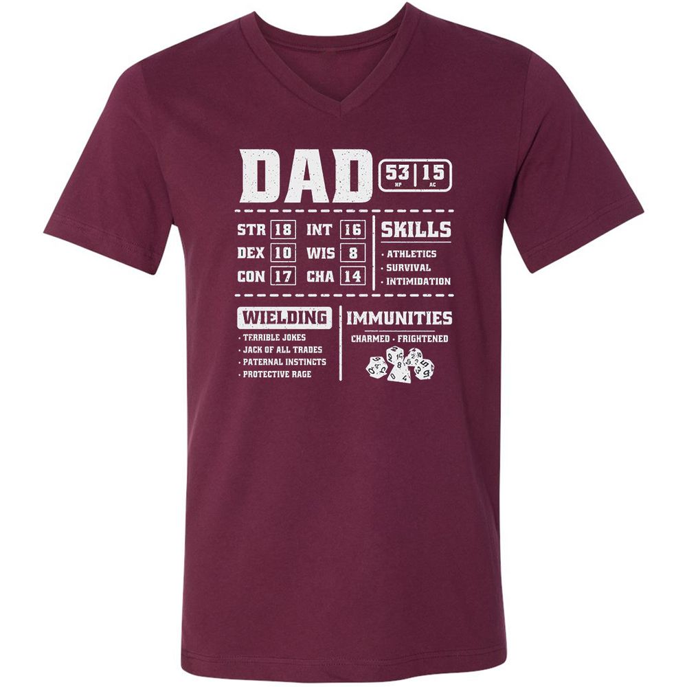 Dad Stat Block 2 Unisex V-Neck T-Shirt - Maroon - 6