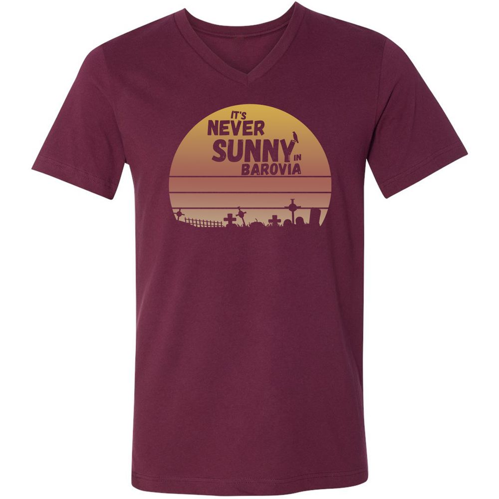 Vintage It's Never Sunny In Barovia Unisex V-Neck T-Shirt - Maroon - 6