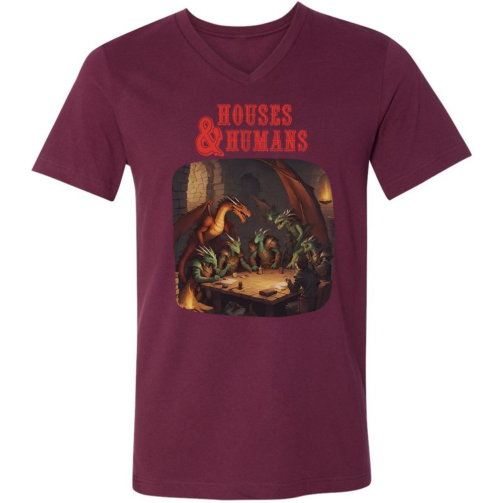 Houses And Humans Unisex V-Neck T-Shirt - Maroon - 6