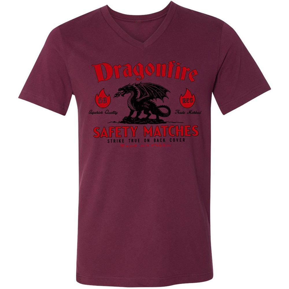 Dragonfire Unisex V-Neck T-Shirt - Maroon - 6