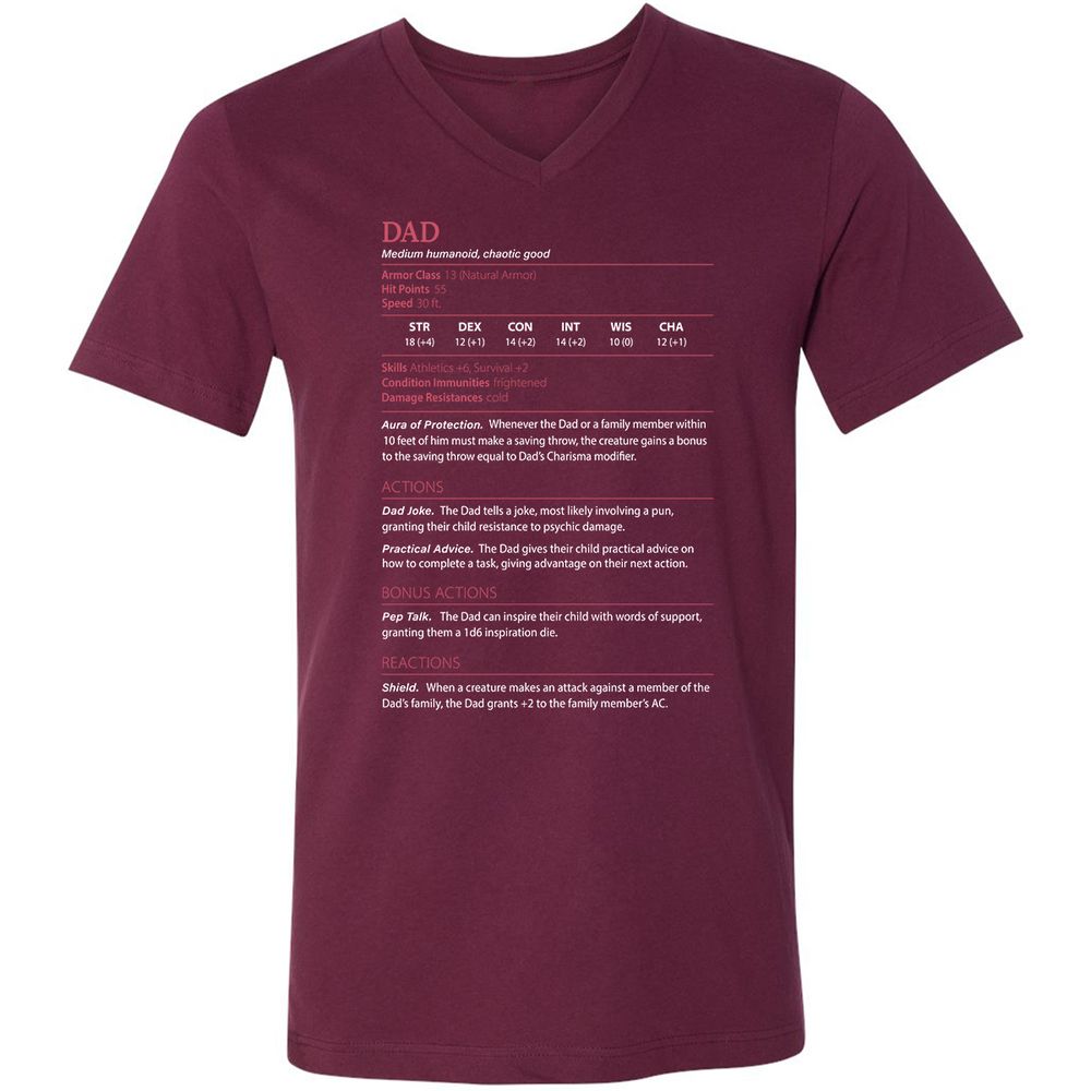 Dad Stats Unisex V-Neck T-Shirt - Maroon - 6
