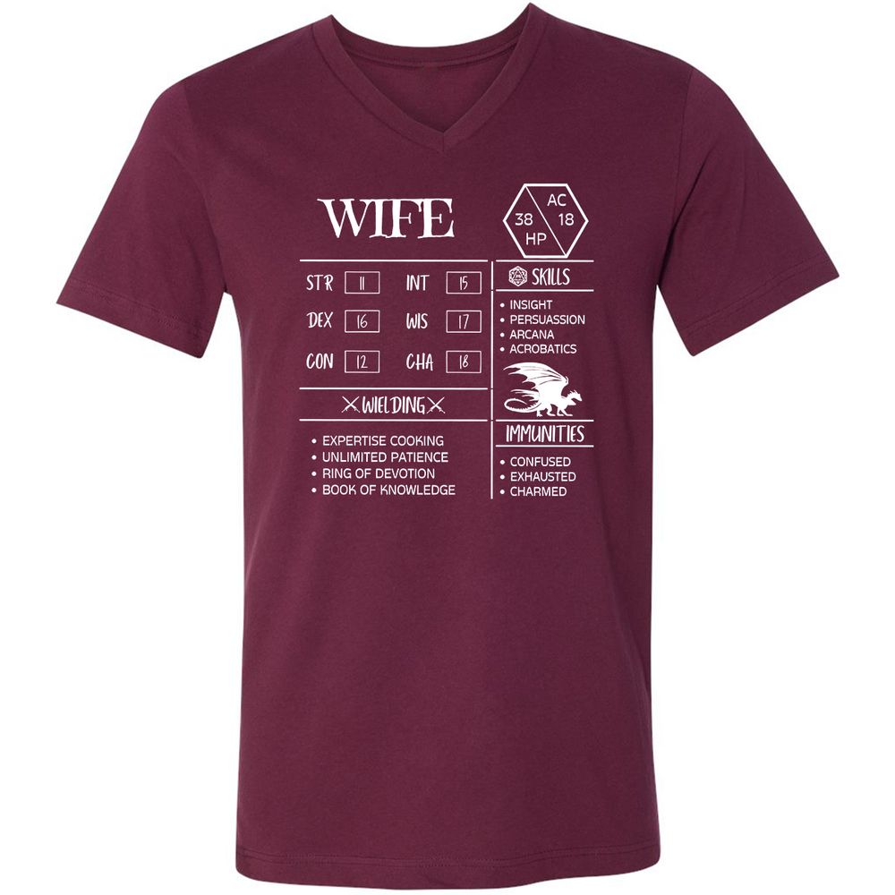 Wife Stats 2 Unisex V-Neck T-Shirt - Maroon - 6