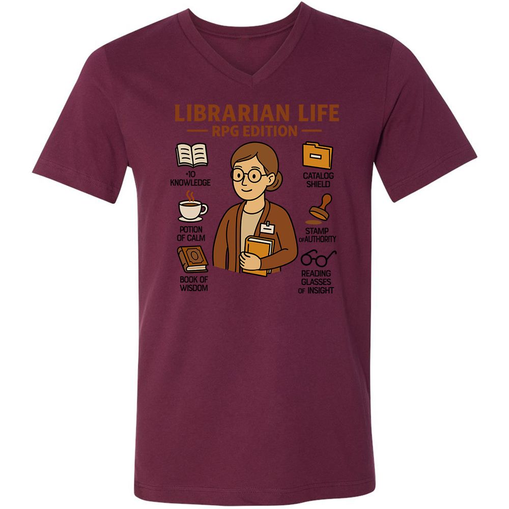 Librarian Life RPG Edition Unisex V-Neck T-Shirt - Maroon - 6