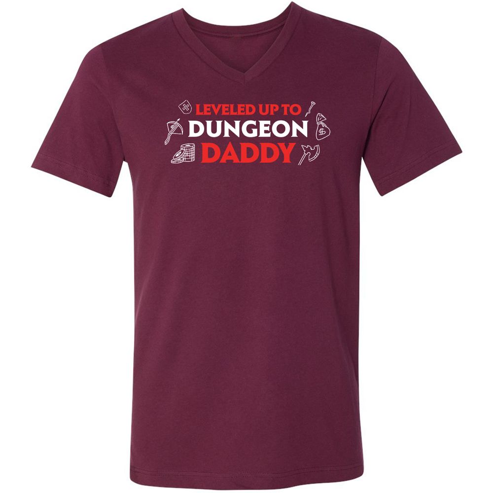 Leveled Up To Dungeon Daddy Unisex V-Neck T-Shirt - Maroon - 6