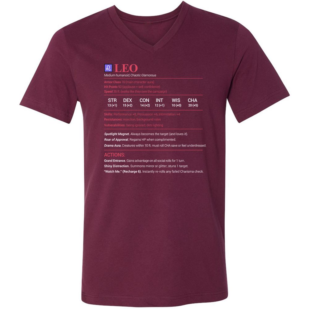 Leo Stats Unisex V-Neck T-Shirt - Maroon - 6