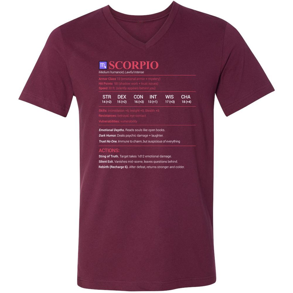 Scorpio Stats Unisex V-Neck T-Shirt - Maroon - 6