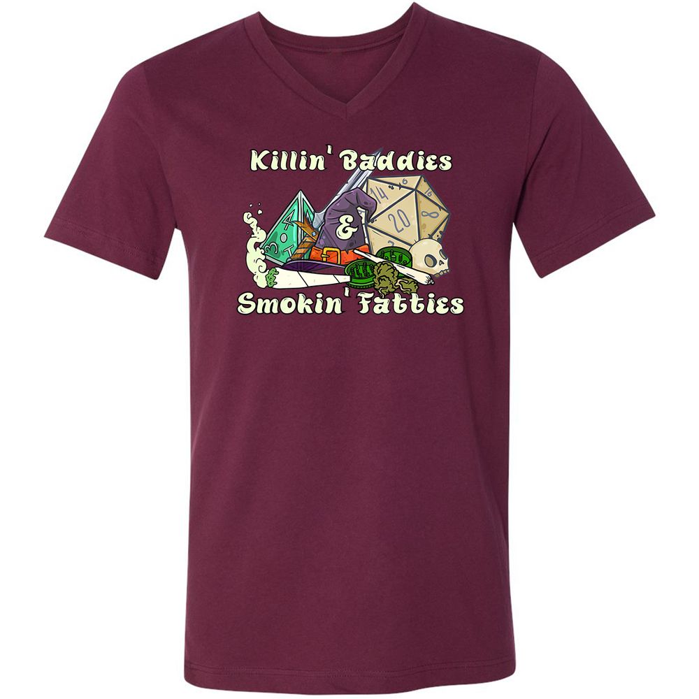 Killin' Baddies Smokin' Fatties Unisex V-Neck T-Shirt - Maroon - 6