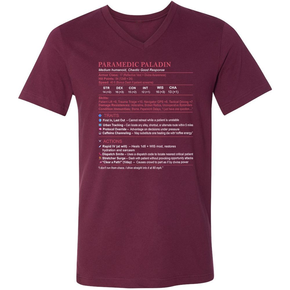Paramedic Stats Unisex V-Neck T-Shirt - Maroon - 6