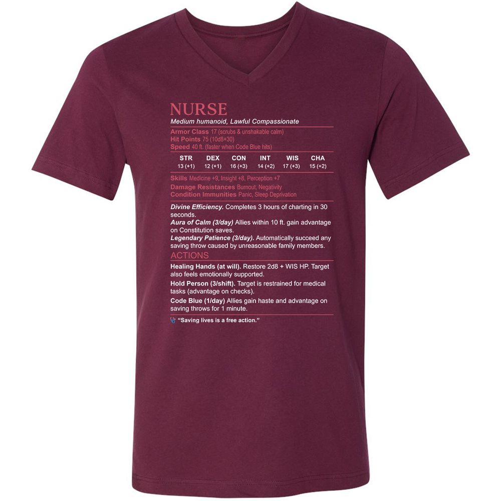 Nurse Stats 3 Unisex V-Neck T-Shirt - Maroon - 6