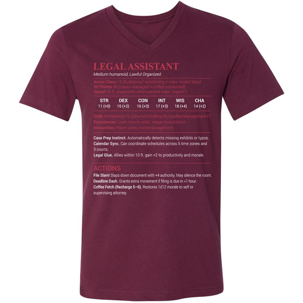 Legal Assistant Unisex V-Neck T-Shirt - Maroon - 6
