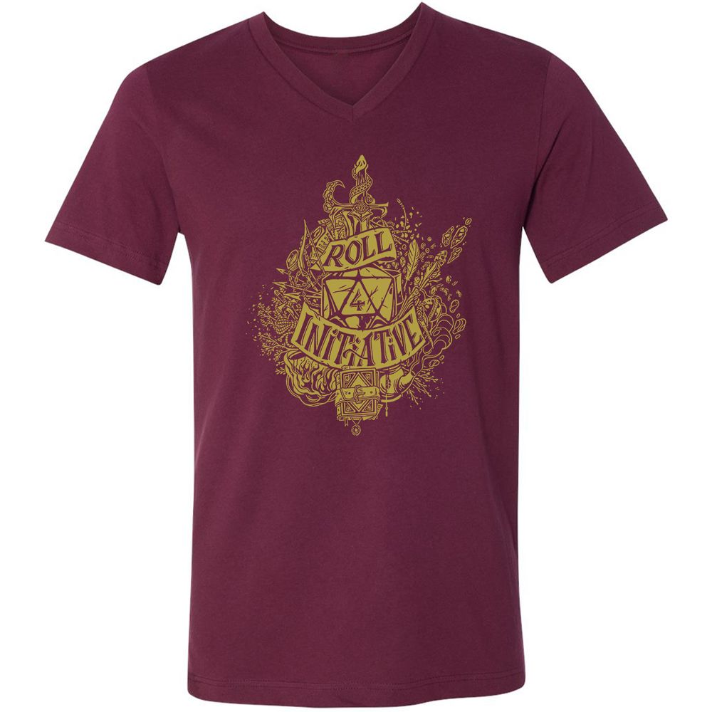 Roll Initiative Unisex V-Neck T-Shirt - Maroon - 6