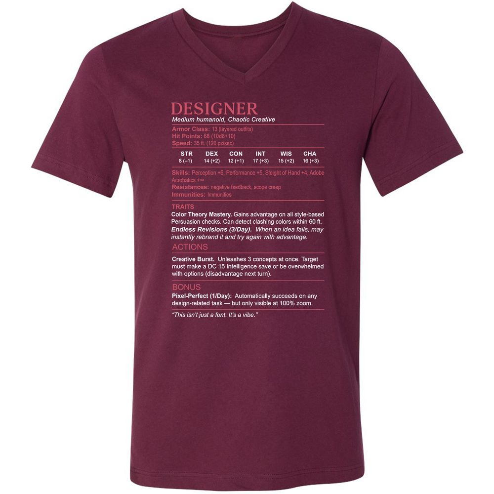 Designer Stats Unisex V-Neck T-Shirt - Maroon - 6