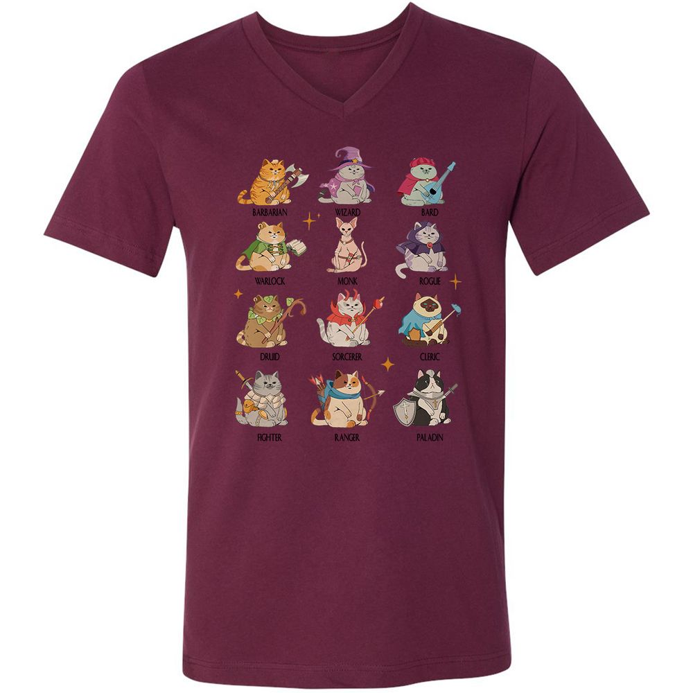 Dungeons And Cats Unisex V-Neck T-Shirt - Maroon - 6