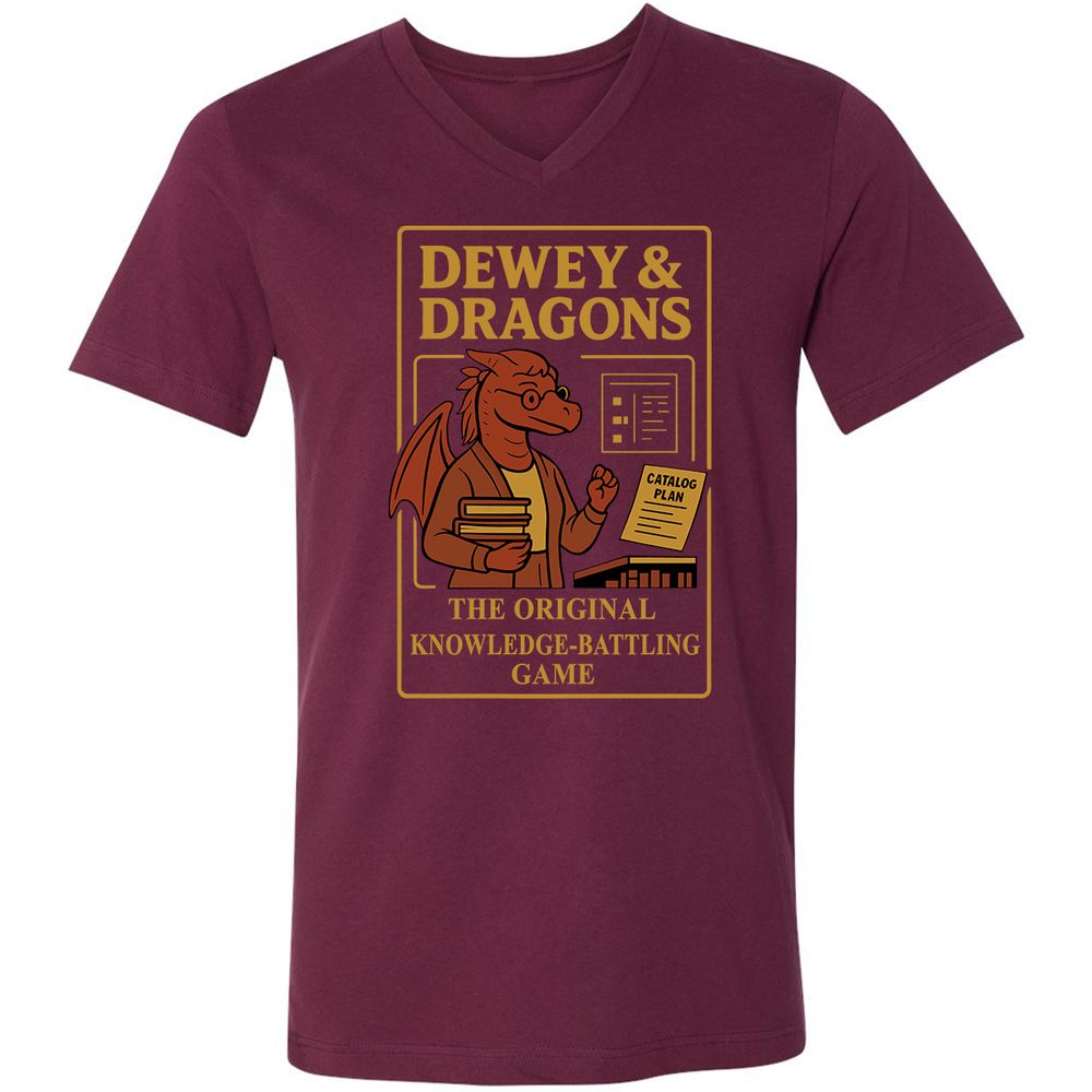 Dewey & Dragons Unisex V-Neck T-Shirt - Maroon - 6