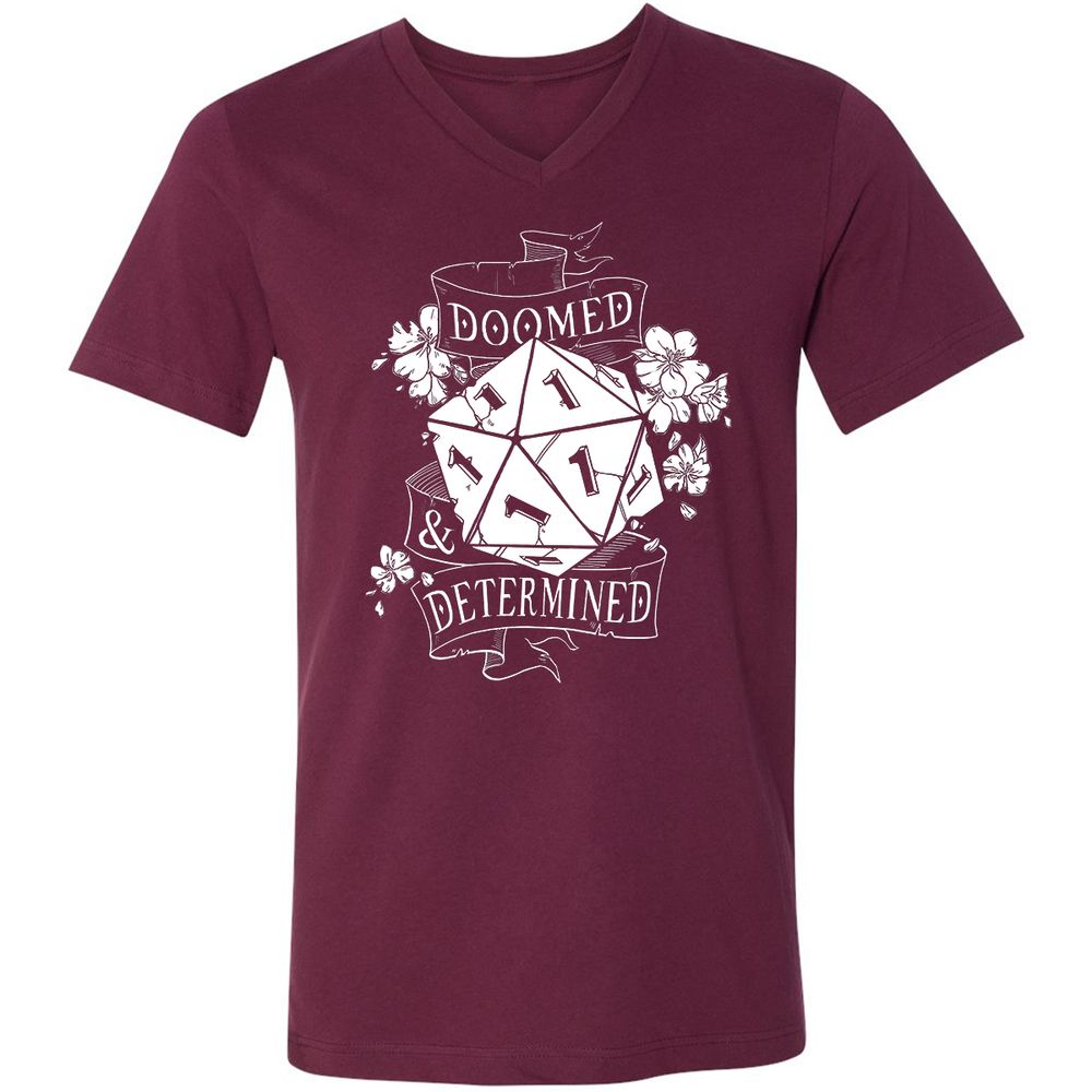 Doomed Determined Unisex V-Neck T-Shirt - Maroon - 6