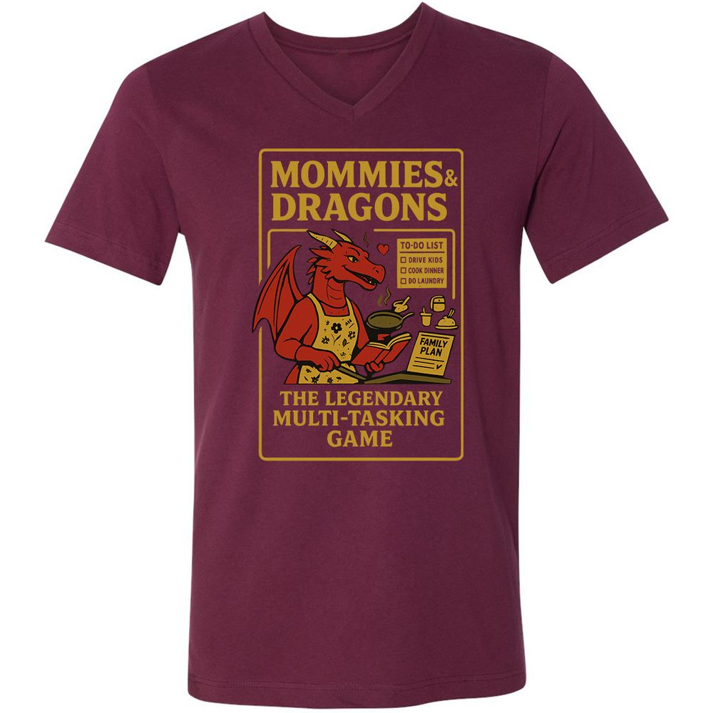 Mommies & Dragons Unisex V-Neck T-Shirt - Maroon - 6
