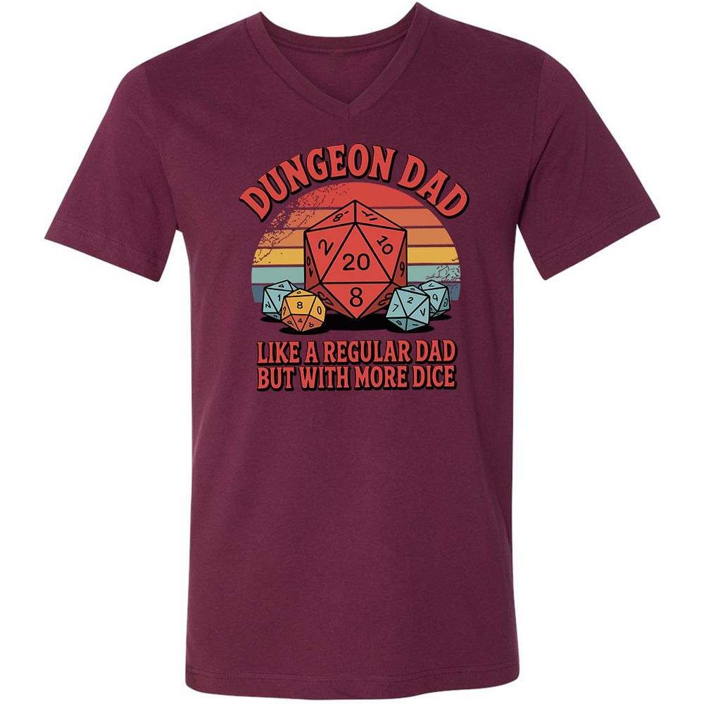 Dungeon Dad With More Dice Unisex V-Neck T-Shirt - Maroon - 6
