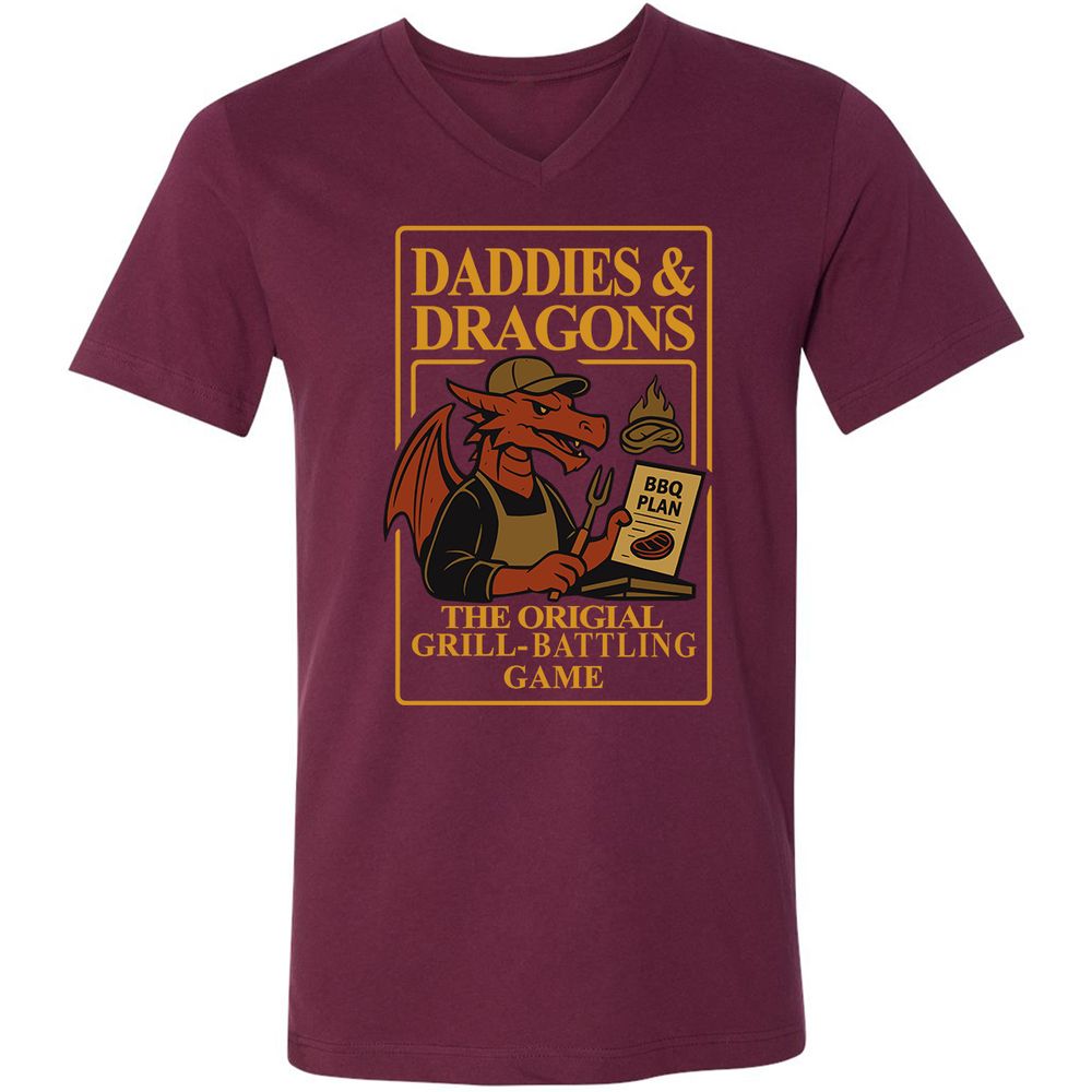 Daddies & Dragons Unisex V-Neck T-Shirt - Maroon - 6