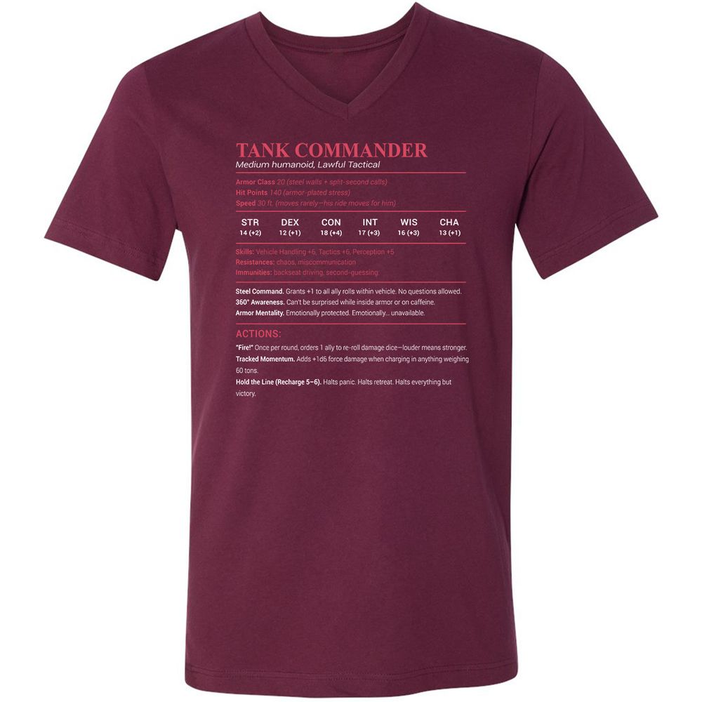 Tank Commander Unisex V-Neck T-Shirt - Maroon - 6