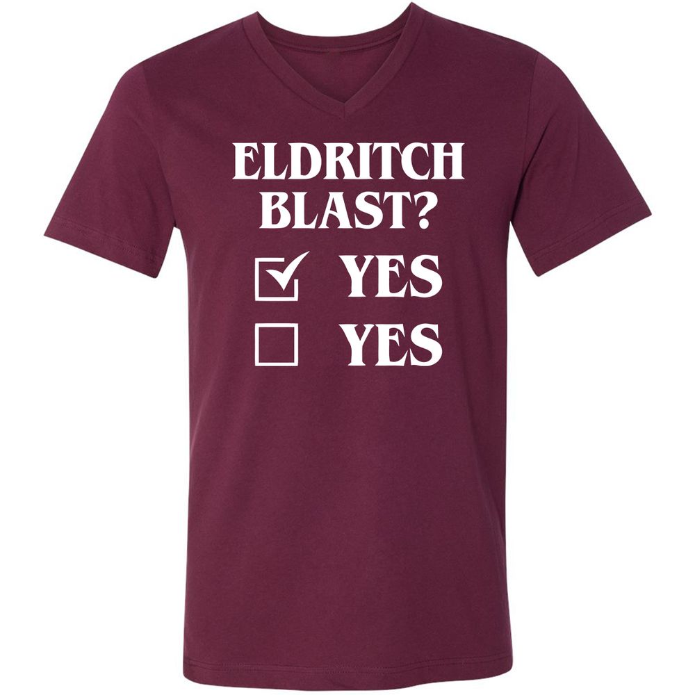 Eldritch Blast Yes Unisex V-Neck T-Shirt - Maroon - 6