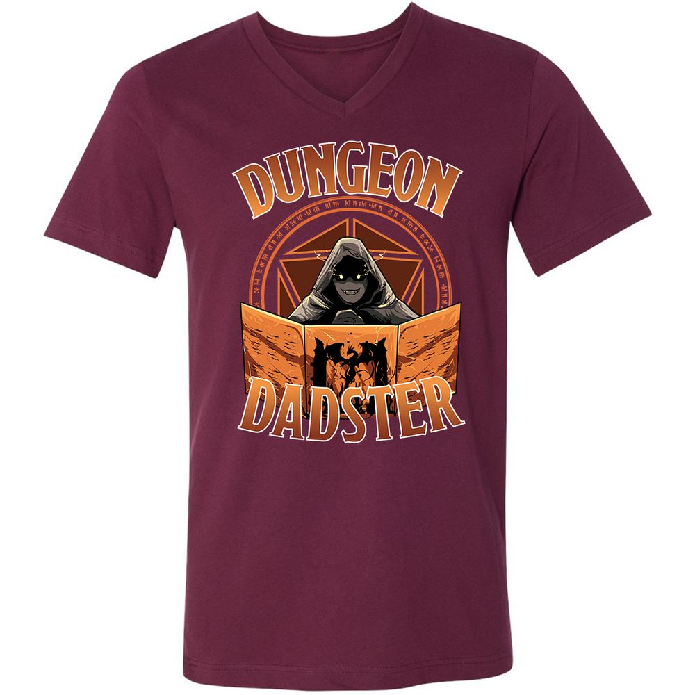 Dungeon Dadster Unisex V-Neck T-Shirt - Maroon - 6